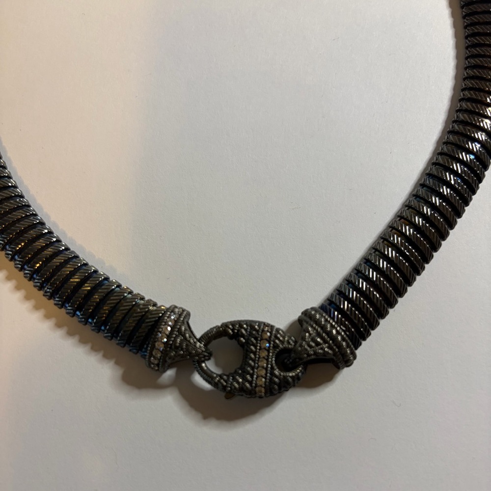 Judith Ripka Black Rhodium Tubogas Collar Necklace Sterling Silver Italy, 18.5” - Picture 6 of 8